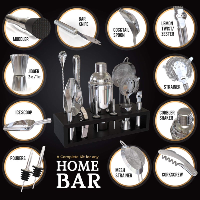 Highball  Chaser Highball & Chaser 13-Piece Cobbler Cocktail Shaker Set Stainless Steel Mixology Bartender Kit With Stand For Home Bar Cocktail Set | Laser Engraved Cocktail Tools | Plus Ebook with 30 Cocktail Recipes - Image 4